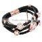 SRB3086 Jewelry Wholesale China Four Leave Clover Charm Bracelet Rope Leather Bracelet Rose Gold Stainless Steel Bracelet