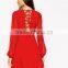 Red chiffon long sleeve tie back A-line mini casual dress