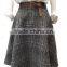 Womens Woolen Vintage Flared A-line Plaid Skirts With Belt