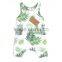 2017 new design princess sweet white romper with green leaves pattern