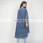 TWOTWINSTYLE Coat V Neck Three Quarter Pockets A Line Blue Coats Female  Denim Streetwear