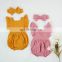 New 100% Cotton Baby ruffle rompers Climbing Clothes Lotus Leaf Lace Summer Clothing Girl Baby Romper Hair Band Set