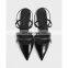 Stylish Design Ladies Flat Breathable Lining Sandals Shoes Front Knot Tie Pointed Toe High Fashion Women PU Daily Wear Lajft029