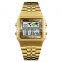 Skmei 1338 Men World Time Watches 30ATM Waterproof Luxury Dual Time Square Face Gold Wrist Watch