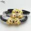 Fashion Jewelry, Double Lion Bracelet, Genuine Stingray Leather Bracelet, 18k Gold Lion Head Bracelet
