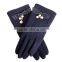 custom sheep wool winter ladies warm leather glove with PU bows