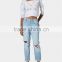 Blue distressed holes denim pants with straight leg girls sex leg jean pant dubai girl photo