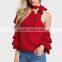 New Fashion Bow Decorated Long And Ruffle Sleeves Women One Shoulder Blouse