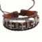 Top sale the man 3 rings leather bracelets with skull