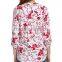 Women Casual V Neck Floral Print High Low Hem cotton Blouse Tops