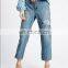 Wholesale Latest Fashion Mid Rise Cropped Straight high waist Embroidery ladies Jeans