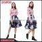 2017 Wholesale Customed Fashion Girl Flower Blue Midi Printed Women Umbrella Skirt