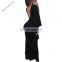 Black Sexy V-Neck Solid Long Sleeve Plunge Split New Design Maxi Dresses