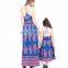 Fashion design mommy and me outfits blue floral printed mother daughter matching dress