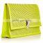 2016 fashion yellow perforated leather Small Lunch Bag Clutch Flap front calfskin party clutch with external back pocket