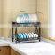 Punch-free foldable countertop dish draining storage plate rack black stainless steel kitchen shelf organizer with water tray