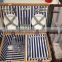 2015 new design cheap wholesale natural split wicker picnic basket food basket 8 persons Blue/White stripes leather handle