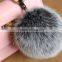 New Arrival Hot Selling 100% Real Fox Fur Pom Pom Leather Key Rings