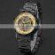 New Fashion Gold Watch Men Classic Skeleton Design Stainess Steel Hand-Wind Watches Transparent Montre Homme Wristwatch
