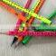 7" standard size round shape soft wood neon body heat rolling HB pencil with dipped top