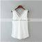European and American style solid color V-neck blouses stitching gauze halter T-shirt Tank top women