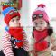Hot Selling Glass Applique Boys Girls Kids Two Piece Set Pom Poms Knitting Wool Hat and Scarf