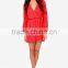 2016 New Dress Wrap Red Long Sleeve Dress Sexy Short Mini Dress