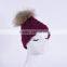 Ladies Big Raccoon Fur Pompom Crochet Hats Dobby Wool Fur Bobble Hats KZ160075 Burgundy