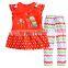 2016 Casual Kids Summer Single Jersey Knitting Bird Embroidery P[olka Dot Patterns Tops With Wave Stripe Pants Two Pieces Set