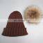 Wholesale latest UK style acrylic crochet hat with raccoon fur poms knit hat