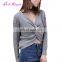 New Arrival sexy gray v neck ladies fancy off shoulder custom knitted cashmere sweater
