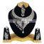 Latest Most Charming Black Color Silver Plated Kundan Zerconic Necklace Earrings Tikka