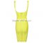 2015 new yellow hollow out sey deep V-neck elegant bodycon knitted knee-length celebrity party prom women luury bandage dress