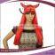 Cheap long straight red synthetic ox horn holloween wigs
