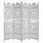 Lotus Antique White 4 Panel folding Screen 72x80 carved on both sides Handcrafted Wood Room Divider