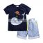 2016 Summer New Style Children Clothing Boy Pure Cotton Short Sleeve Whales Printing Coat Stripe Shorts 2pcs Suit