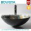 Mosic Design 12mm Thickness Tempered Glass Round Shaped Space Saving Corner Wash Basin for Dining Room