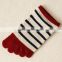 Japanese OEM Custom Design Mature High Quality White Black Stripes Organic Cotton Knitting Lovely Girls Five Fingers Sock