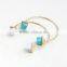 Wholesale new arrival gold plated white and green turquoise square cuff bangle