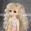 new arrival long spring curly blonde bjd/blythe doll wig with curly bangs