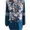 Round Collar Long Sleeve Chiffon Shirt with Front Floral Print Blouse Tunic Dress