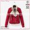 2015 trendy red lapel collar short women winter jacket with shearling