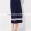 Female money navy blue printed knitted waistband draw string dress