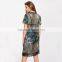 WOMEN sexy short shirt dress, printed and mesh design black dress