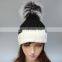 Women raccoon fur poms hat with large poms wholesale china knitting fur poms hat