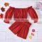 2020 new kids girls red dots off-shoulder blouse + shorts clothing set