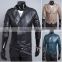 Colour small collar double-breasted design casual leather men's solid color jackets