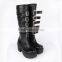 Fashion long black women buckle leather boots