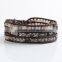 Fashion Jewelry 4 Strands 4mm Agate/Turquoise/Aquamarine/Opal Handmade Brown Leather Beaded Wrap Bracelet Excellent Handwork