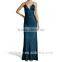 Dark Peacock Sateen Sleeveless Slip Evening Gown Latest Woman Dress